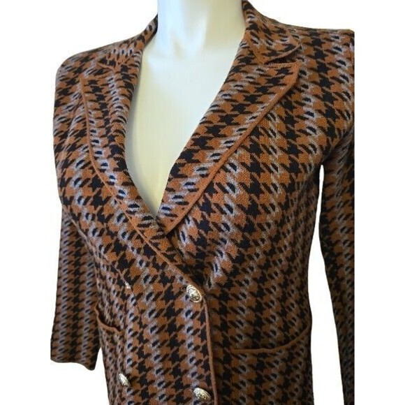 Joie Double Breasted Knit Blazer Houndstooth Check Sweater Pockets Size M - Picture 2 of 9
